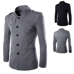 Nouveautés hiver hommes décontracté col montant tunique chinoise costume Blazer vestes noir simple boutonnage mince veste et manteau M-2XL226j