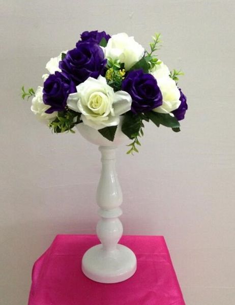 Nouvelle arrivée 37 cm de hauteur vase à fleurs en métal blanc table de mariage pièce maîtresse événement/décor à la maison hôtel route plomb 10 PCS/Lot