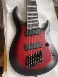 Nouvelle arrivée 9 cordes Fanned Fret sans tête guitare basse électrique mat rouge foncé corps ébène manche sans tête 24 frettes