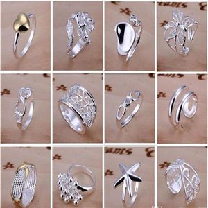 Nuevo llega la joyería de plata 925 50 unids / lote mujeres encantadoras anillos de dedo de las muchachas anillos de múltiples estilos tamaño de la mezcla orden de la mezcla 1761220R