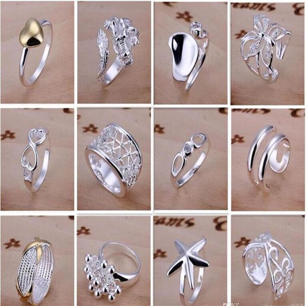 Nouvelle arrivée 925 bijoux en argent 50pcs lot charmantes femmes filles bagues multi-styles anneaux mélange taille ordre de mélange 1761229O