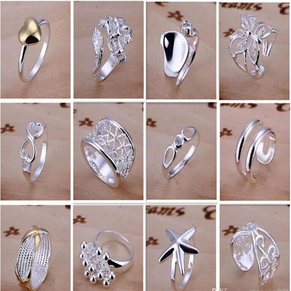 Nouvelle arrivée 925 bijoux en argent 50pcs lot charmant femmes filles bagues multi-styles anneaux mélange taille mélange ordre 1761281v