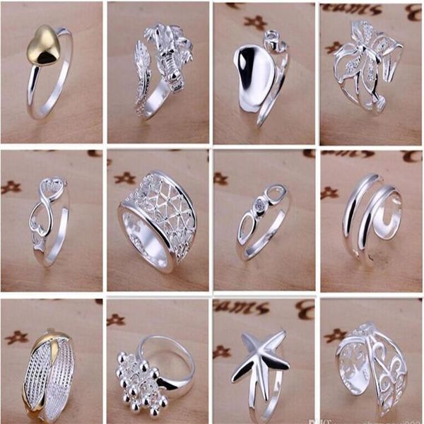 Nouvelle arrivée 925 bijoux en argent 50pcs lot charmantes femmes filles bagues multi-styles anneaux taille mixte ordre de mélange 1761238k