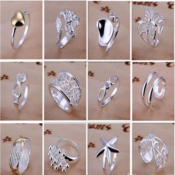 Nouvelle arrivée 925 bijoux en argent 50pcs lot charmant femmes filles bagues multi-styles anneaux mélange taille ordre de mélange 1761295B