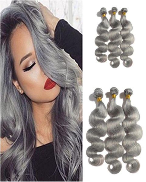 Nuevo llega 9A Grado Malasia Onda del cuerpo Armadura del cabello gris Plata Gris Onda del cuerpo Extensiones de cabello humano Cabello virgen gris para 6921107