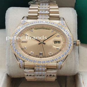 NIEUWE aankomst Automatische mannen horloge 41mm gouden kast stenen bezel en diamanten in het midden van de armband Multi-color wijzerplaat polshorloges 2863