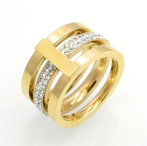Nieuwe aankomst merk 316L Titanium stalen sieraden hele 3 laag met diamanten Ringen voor vrouw trouwring sieraden goldsilverrose 6094422
