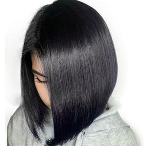 Nieuwe Aankomst Braziliaanse Humane Maagd Remy Baby Zacht Haarkant Kant Full Lace Bob Rechte Pruiken 130% Desnity Unpercessed Natural Black Color