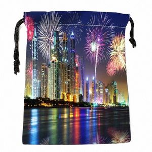 Nouvelle arrivée Dubai Night Scenery Sacs à cordon Sacs de rangement personnalisés Sacs cadeaux imprimés Plus de taille 18 * 22 cm DIY votre photo o8RW #