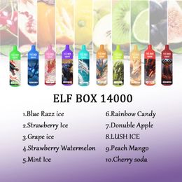 Nouvelle arrivée ELF BOX RGB14000 Puff cigarettes électroniques jetables 25 ml rechargeable Vape Mesh Coil Pod RGB lumière et lanière