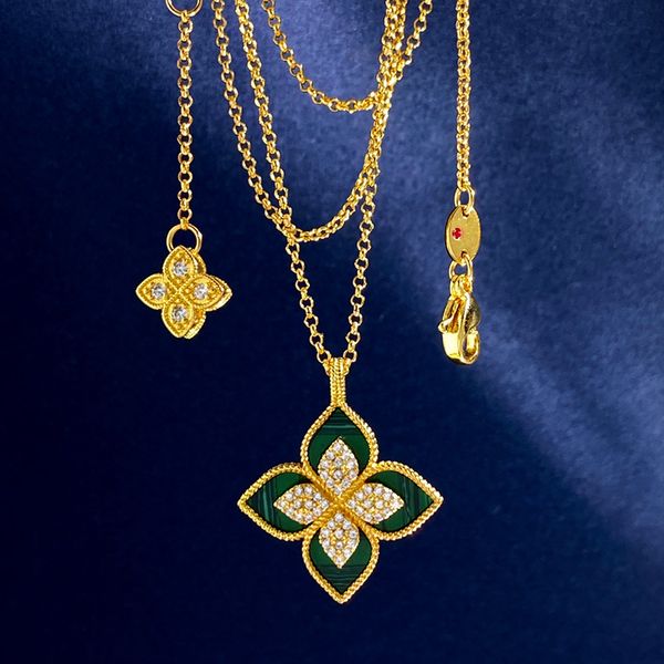 Nuevo llega Trébol de cuatro hojas Collares pendientes Joyería de diseñador Oro Plata Madre de perla Flor verde collar Cadena de eslabones Regalo para mujer