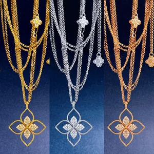 Nouvelle arrivée évider trèfle à quatre feuilles pendentif colliers bijoux de créateur or argent nacre vert fleur collier lien chaîne femmes amant émail fête cadeau