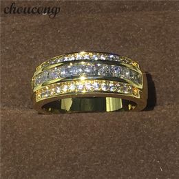 Nieuw aankomen Hot koop sieraden mannelijke ring diamant geel goud gevulde partij bruiloft band ring voor mannen vrouwen maat 7-12