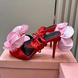 nieuwe aankomst hete verkoop vrouwen hoge hak sandalen runway designer bloem decor enkel veters sexy stijl vrouwelijke mode dunne hak dress party sandalen