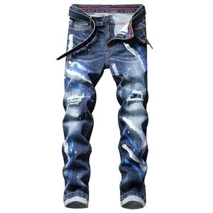 Pantalon en Denim Slim pour hommes, nouvelle collection automne-hiver, décontracté, Slim, déchiré, Patchwork, Cowboys, pantalon imprimé Hip Hop