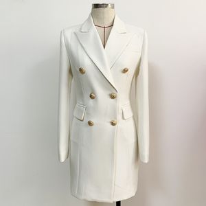 Nieuw aankomst origineel ontwerp damespak werkende jurk metalen gespen met dubbele breasted slanke olstijl rug zipper witte carrière kostuum