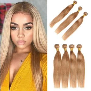 Nouvelle Arrivée Peruvian Honey Blonde Bundles De Cheveux Humains 27 # Couleur Droite Extension de cheveux Humains Pas Cher Brésilienne Vierge Cheveux Weaves
