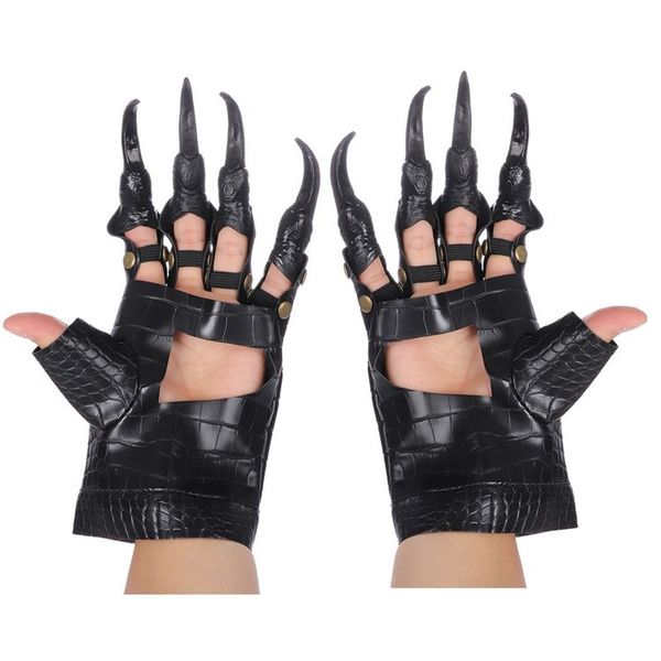 Nouvelle arrivée en cuir PU ongles longs gants loup Animal patte dinosaure Halloween maléfique Cosplay accessoire loup-garou singe monstre mains noir