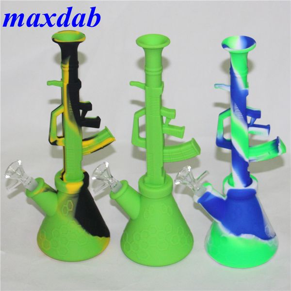 Nuevo llega AK47 narguiles Silicona Agua Bong pipas Fumar pipa narguile Con 14 mm Tazón de vidrio Plato Cachimbas inferiores extraíbles Reciclador burbuja Bongs