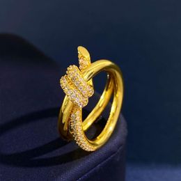 Nouvelle arrivée en acier inoxydable or rose amour double noeud anneau pour femme bijoux en cristal anneaux hommes promesse de mariage anneaux femmes femmes 2652