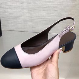 Nouvelle arrivée femmes sandales à bride arrière bout rond en cuir véritable designer de luxe été nouvelle arrivée modèle de haute qualité sandales à talons épais