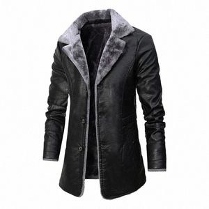 Nieuwe Aangekomen 2023 Mannen Winter Leren Jas Revers Fleece Motor Biker Leren Jas Mannen Busin Casual Lg Kunstleer jassen F5gc #