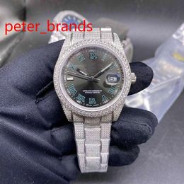 NOUVEAU arrivé glacé en acier inoxydable 39 mm boîtier brillant cadran gris automatique aiguilles à balayage lisse diamants partout dans la boucle montre 319m