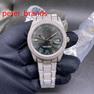 NOUVEAU arrivé glacé en acier inoxydable 39 mm boîtier brillant cadran gris automatique aiguilles à balayage lisse diamants partout dans la boucle montre 300O