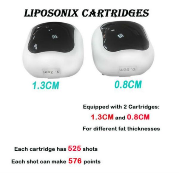 Nouvelle cartouche Liposonix arrivée 8,0 cm 13 cm Machine d'élimination des graisses corporelles Liposonix contour du corps Hifu Liposonic Machines 525 Shots239