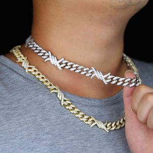 Nouveau collier de chaîne cubaine miami arrivé avec bling cz fil de fer barbelé pavé hommes chaîne collier bijoux pour hip hop collier bijoux X0509
