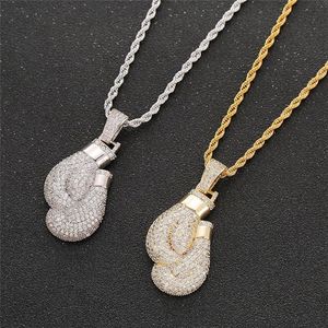 Nieuwe Aangekomen Micro ingelegd Zirkoon Bokshandschoenen Hanger Ketting Heren 14 k Gouden Kettingen Hip Hop Jewelry2972