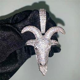 Nouveau collier pendentif tête de chèvre en Zircon micro-incrusté glacé glacé sur le Zircon complet bijoux Hip Hop pour hommes Gift240O