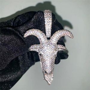 NOUVEAU Collier pendentif à tête de chèvre zircon micro-instruit Iced Out Full Zircon Hip Hop Jewelry Gift321r