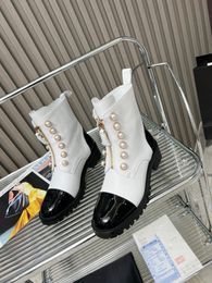 Nouvelle femme Arrivée Boots de marque Bottes courtes Femal Chunky Talan Perle Zipper Botkle Bottes de mode de luxe confortables Taille 35-41