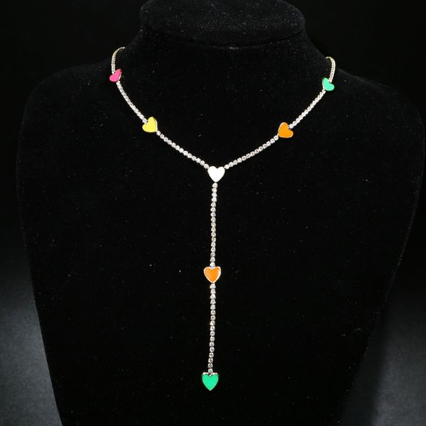 Nouveau arrivé femmes bijoux d'été néon émail coeur tour de cou Larait collier Tennis chaîne bijoux colorés de haute qualité