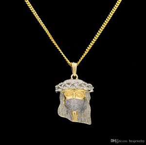 Hangende kettingen hiphop heren 18k goud vergulde masker Jezus charme hanger religieuze katholieke Jezus gezicht stuk hanglagende sieraden