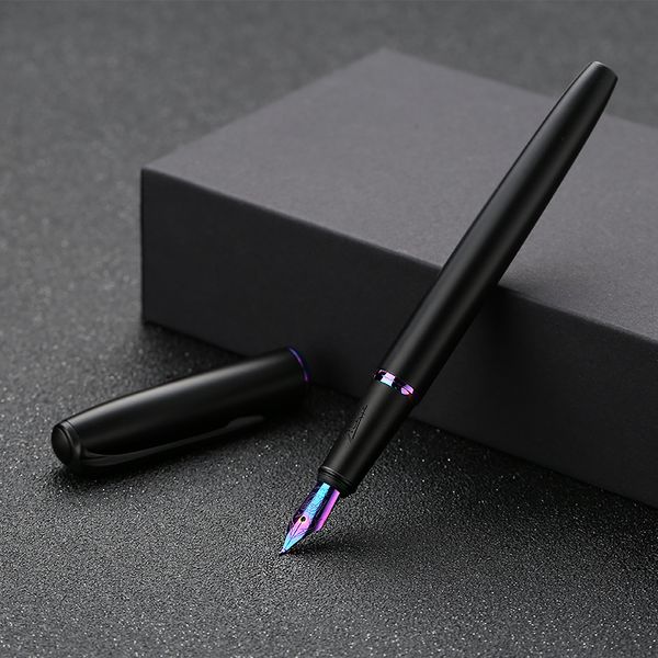 Nouveau Arrivel Pimio Matte Black Series Stylo plume Stylos à encre en métal de luxe avec boîte-cadeau Cadeau de Noël Gravé gratuit Accpet 201202