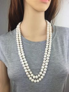 Nouveau Arriver 60 pouces Longue Collier De Perles, 10mm Blanc Naturel D'eau Douce Perle Bijoux, Mariage, Fête Des Mères Femmes Cadeau