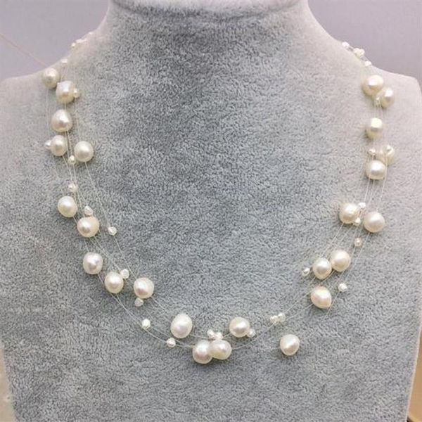 Collier de perles d'illusion pour femmes, bijoux de demoiselle d'honneur à plusieurs brins, couleur blanche, ras du cou en perles d'eau douce, nouvel arrivage, 3184