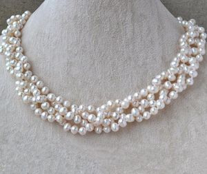 Bijoux en perles naturelles, 18 pouces, 4 rangées de 5 à 6mm, collier de vraies perles d'eau douce de couleur blanche, ras du cou, cadeau pour femmes, nouvel arrivage