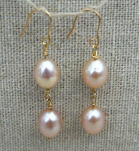 Boucles d'oreilles en perles de riz New Arriver, boucles d'oreilles en argent sterling 925, boucles d'oreilles en perles d'eau douce de couleur rose naturel