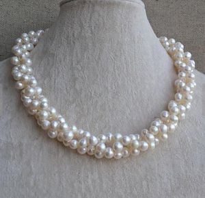 Nouveau collier de perles torsadées Arriver, 18 pouces 7-8mm couleur blanche véritable collier de perles d'eau douce, livraison gratuite