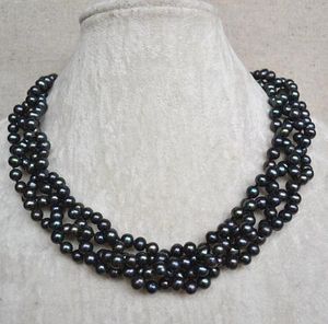 Collier de perles de mariage, couleur noire, 18 pouces, 4 rangées de 6 à 6.5mm, véritable collier de perles d'eau douce, bijoux en perles faits à la main, nouvel arrivage