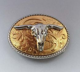 Nieuwe Arrvial cowboyriemgesp met gouden kleur 3D Sliver Bulls Metal SWBY732 voor 4 cm brede klikriem met doorlopende voorraad8509187