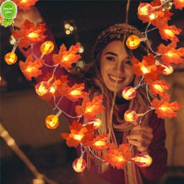 Nuevas hojas de arce artificiales de otoño Guirnalda de calabaza Luces de hadas LED para decoración navideña Fiesta de Acción de Gracias Decoración de Halloween DIY