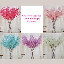 Nouvelles fleurs artificielles simulation fleurs de cerisier fournitures de mariage bouquet de fleurs en soie décoration de la maison 5 couleurs 10 PCS Lot239Q