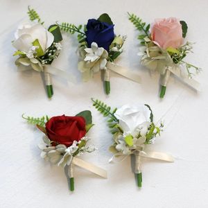 Nuevo broche de seda Artificial, ramillete de muñeca, flor, boda, mujer, hombre, Boutonniere, pulsera, brazalete, novio, novia, decoración de fiesta