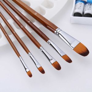 Nuevo conjunto de pinceles de pintura acrílicos de pelo de nailon para artista Filbert, herramienta de dibujo escolar con mango largo, pincel de acuarela para arte, envío directo