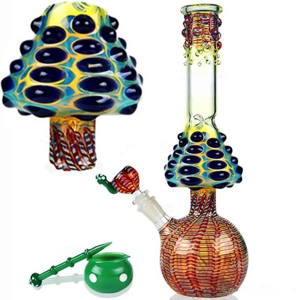 Champignon Bong Narguilé Bubbler Pipe à eau en verre épais avec bol de 18 mm Nid d'abeille Perc Recycler Dabbers avec joint de 14 mm Accessoire pour fumer