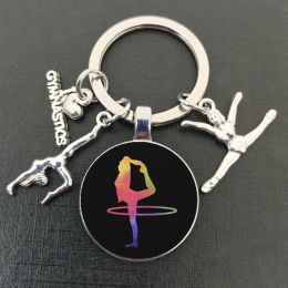 Nieuwe artistieke gymnastiek Keychain/Gymnast Glass Pendant Charme Keychain Dance -enthousiaste Keychain Herdenkingsgeschenk